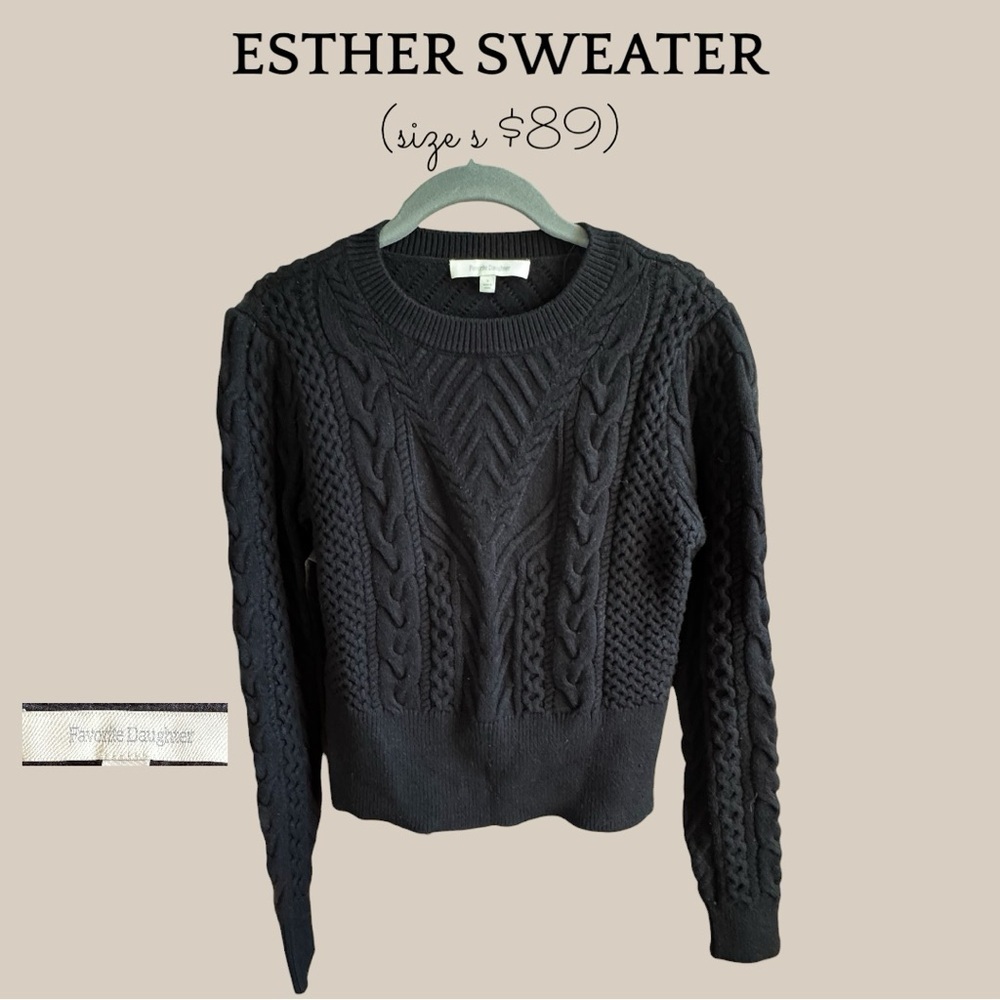 Favorite Daughter Black Esther Cable Crewneck Sweater